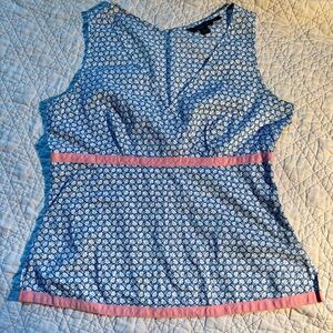 Boden Blue Floral Print Sleeveless Top with Pink Trim